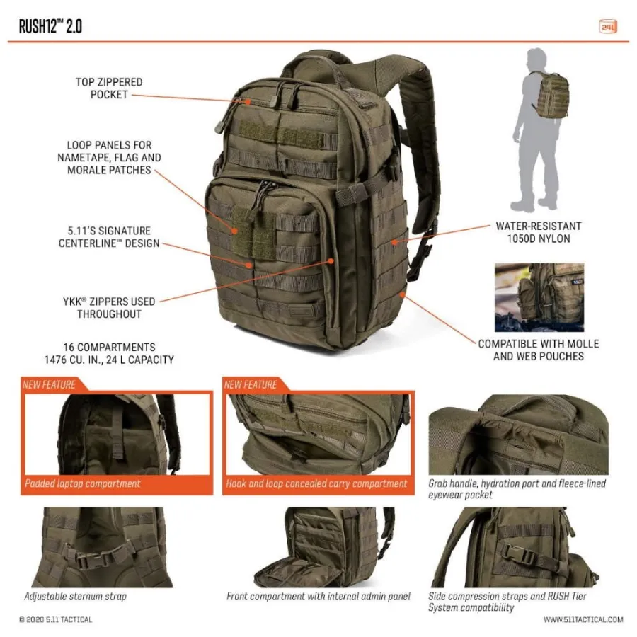 Σακίδιο Πλάτης 511 Tactical RUSH12 2.0 Backpack 24LT