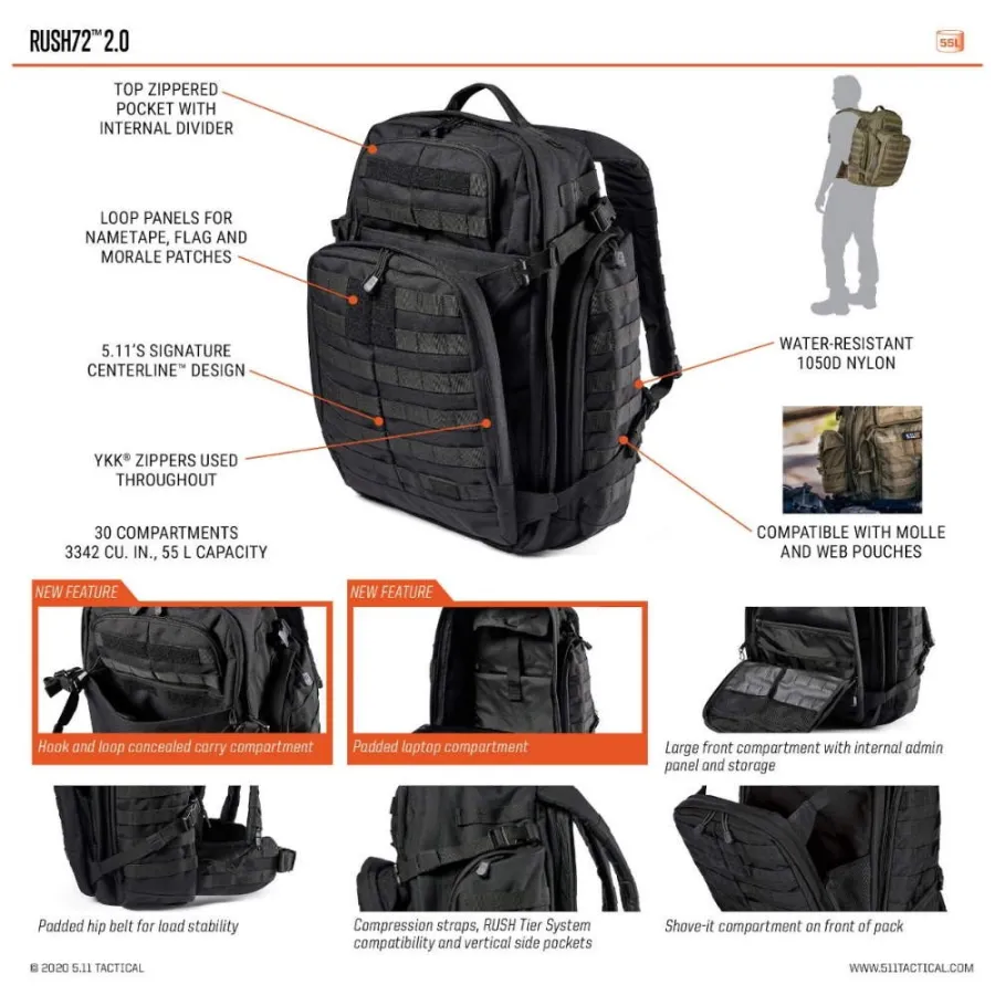 Σακίδιο Πλάτης 5.11 Tactical RUSH72 2.0 Backpack 55L