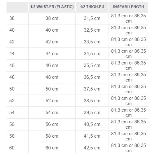 Size chart image